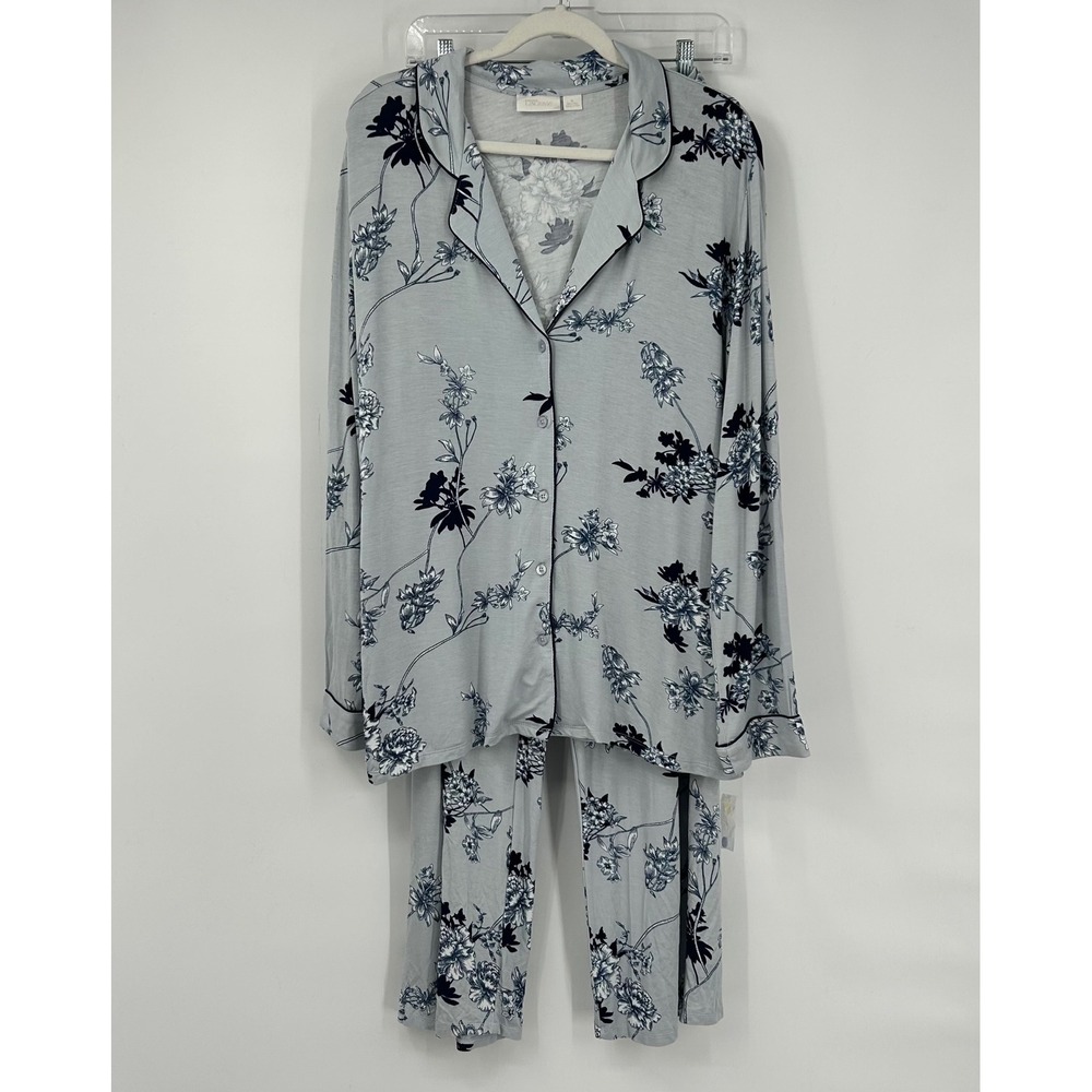 Nordstrom Lingerie Moonlight Pajama Set XL Blue Floral Modal Long Sleeve Pants